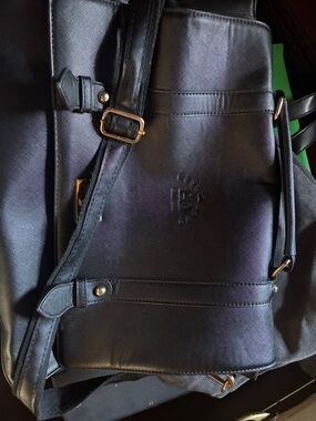 Men's Black Textured Convertible Backpack with Embossed Logo